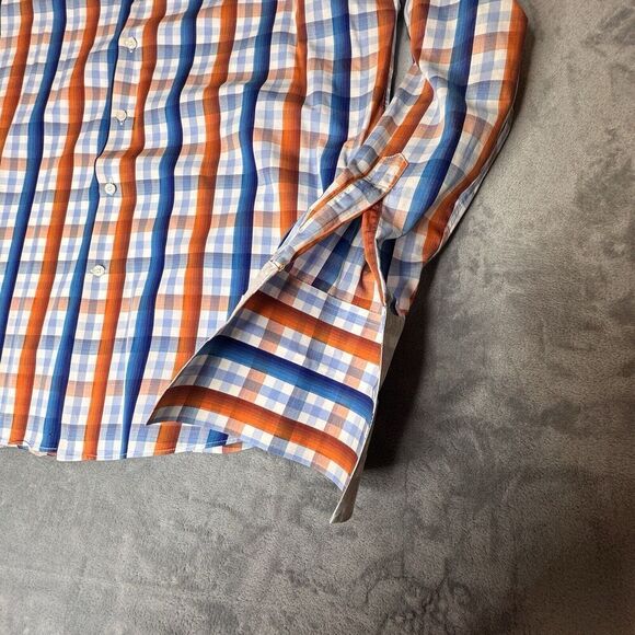 Tiglio Luxe Doppio Ritorio Sz 17 34/35 Cotton Button Shirt Blue Red Orange Plaid - Picture 5 of 11